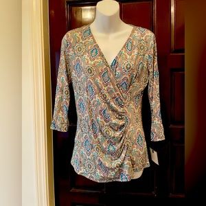 New! NWT Dana Buchman 3/4 Sleeve paisley Stretchy Blouse Size Small New with Tag